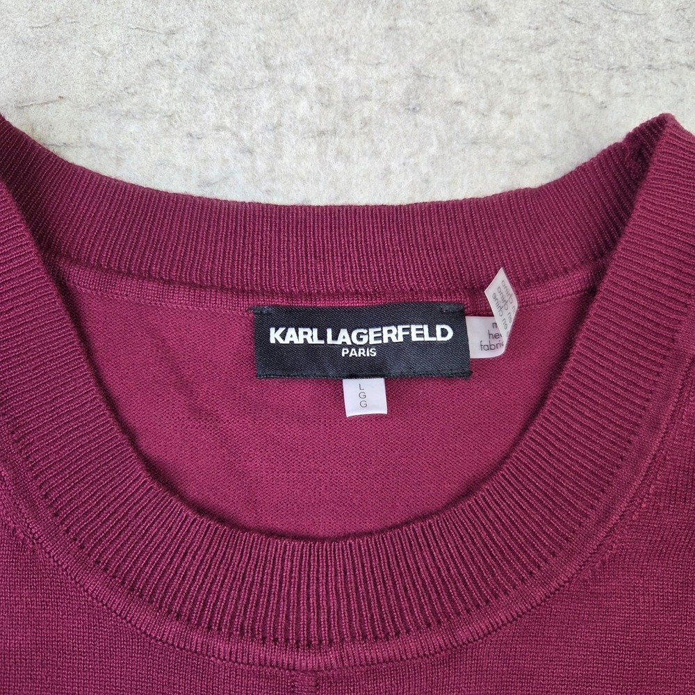 Karl Lagerfeld Paris Sweater Womens L Red Bow Sleeve Nylon Rayon Blend NEW - Picture 3 of 9